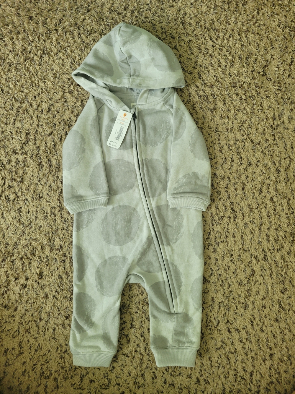 Gymboree Baby Hooded Zip-Up Romper in Light Grey Polka Dots